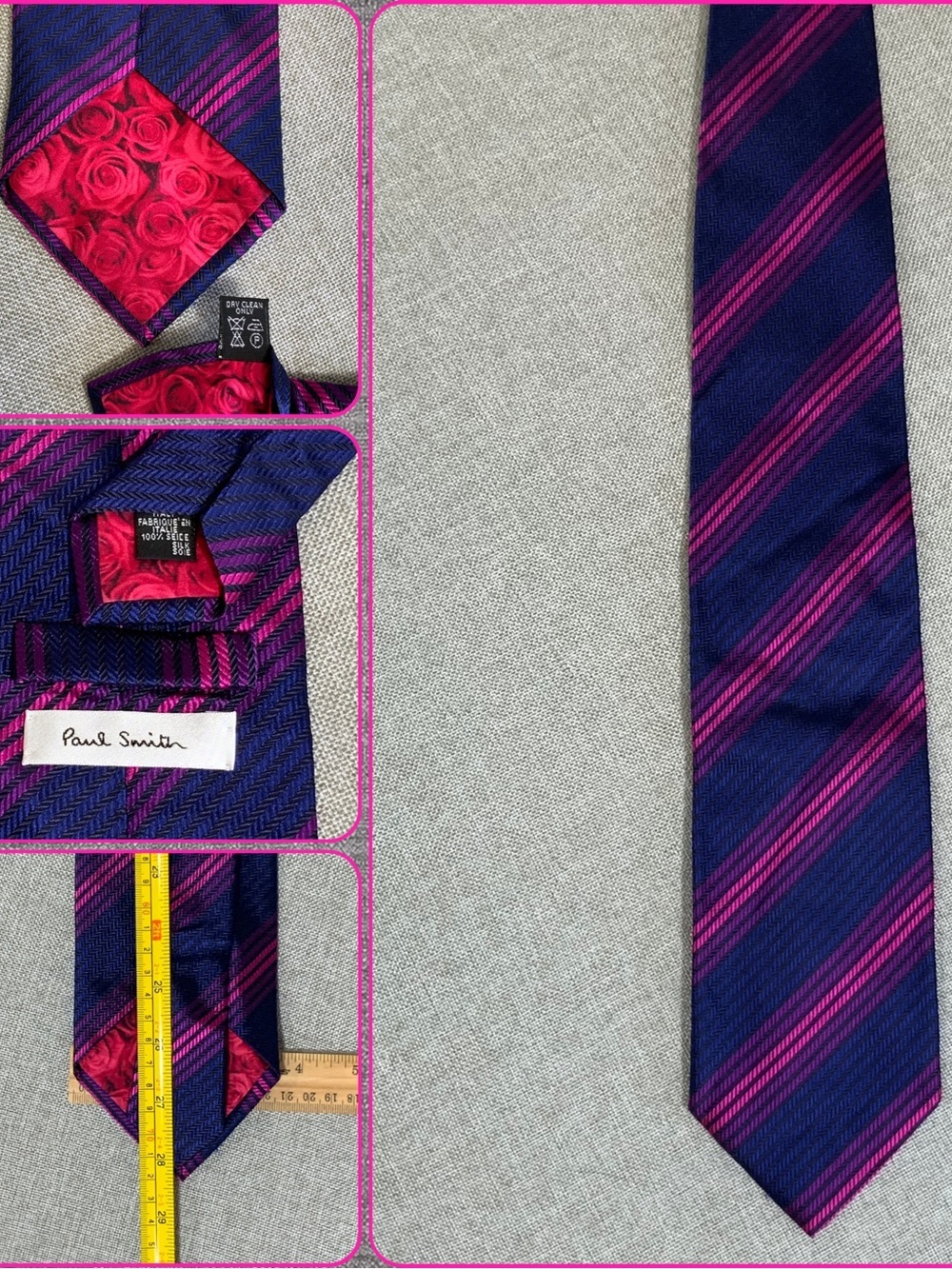 Paul Smith Silk Tie Purple Pink Stripe Italy